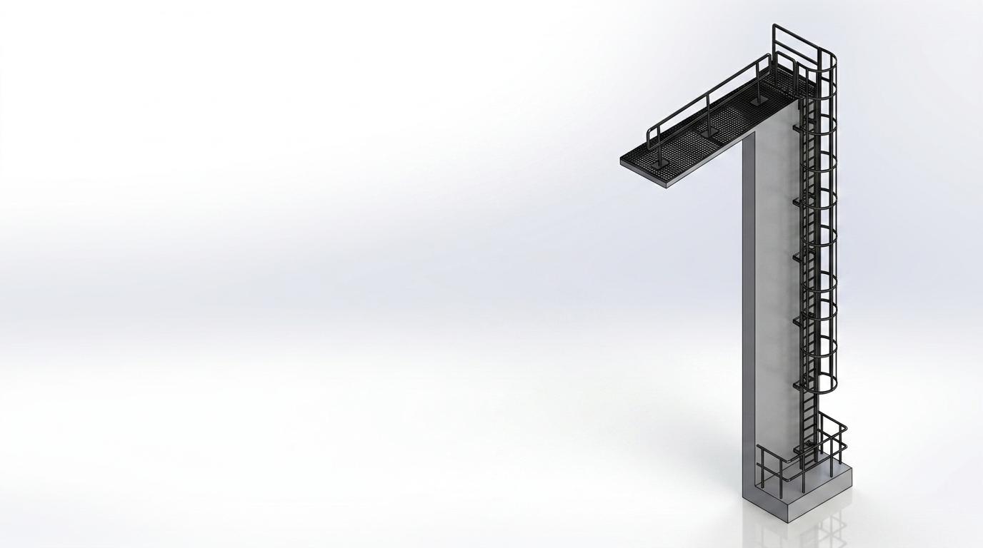High-Level Caged Access Ladder render