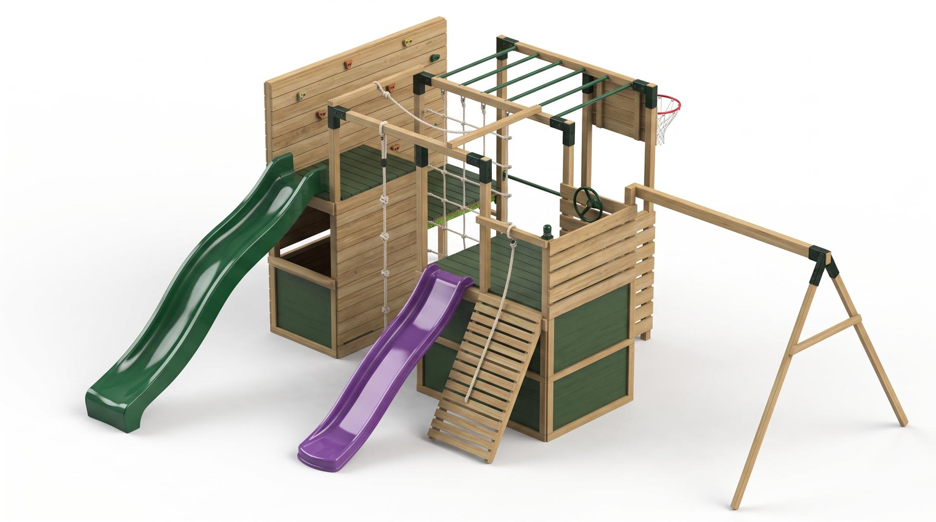 Outdoor Timber Ninja Play Structure render